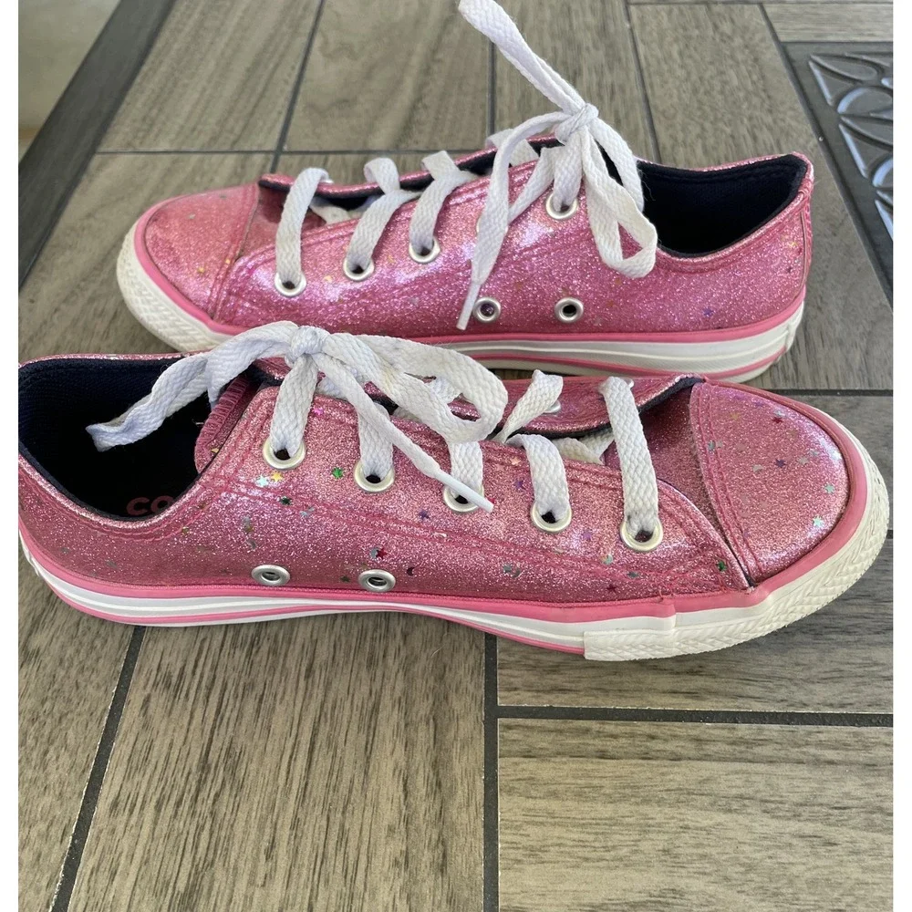 CONVERSE All Star Girls Rose Pink Glitter Sparkle Sneaker Shoe Youth Size‎ 1